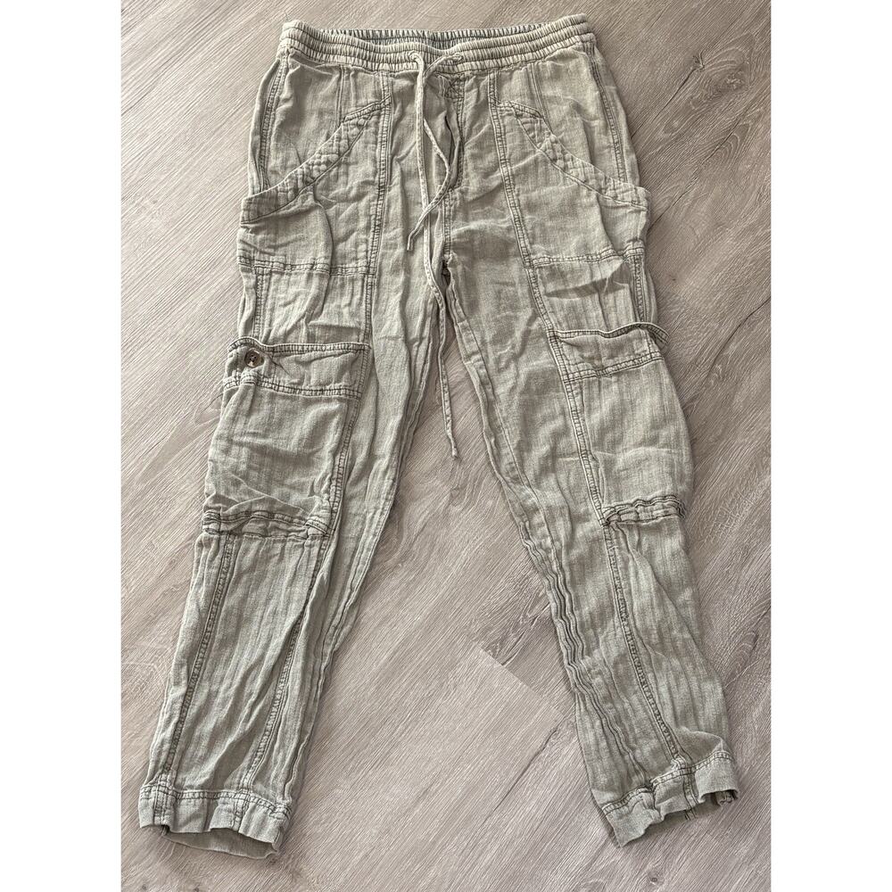 Free People Pants Womens XS‎ Green Feelin Good Cargo Linen Blend Drawstring